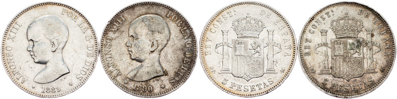 Alfonso XIII., 5 Pesetas 1889, 1890, MPM Spain, Alfonso XIII., 5 Pesetas 1889, 1...