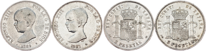 Alfonso XIII., 5 Pesetas 1889, 1891, MPM, PGM Spain, Alfonso XIII., 5 Pesetas 18...