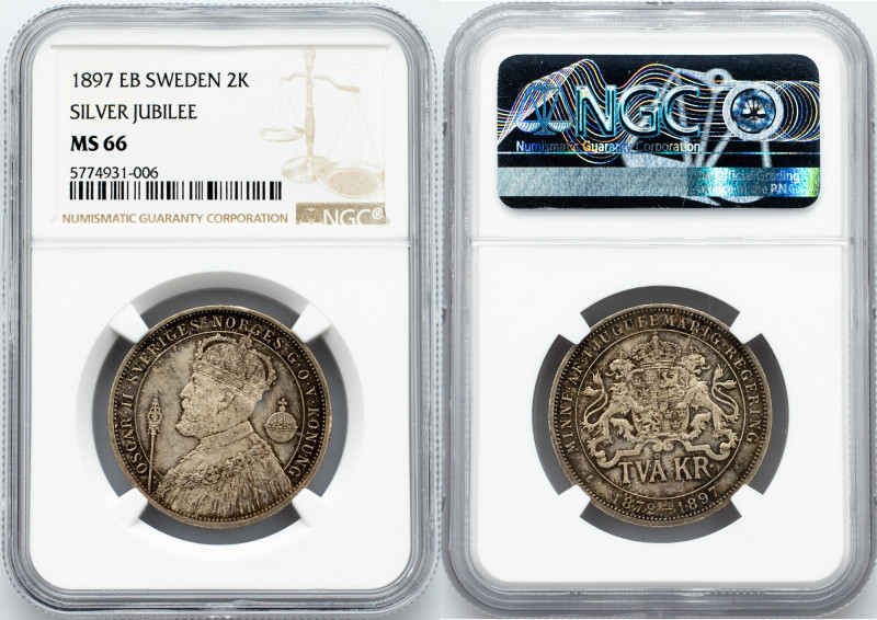 Oscar II., 2 Kronor 1897, EB Sweden, Oscar II., 2 Kronor 1897, EB, 15 g, Ag (800...