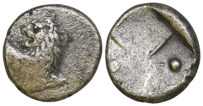 Thrace, Chersonesos AR Diobol. c. 386-338. Forepart of lion r., head l. / Four-p...