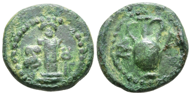 Thrace, Sestos Æ 11mm. Circa 300 BC. Ithyphallic herm; grain ear to left, keryke...