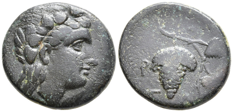 Aeolis, Temnos Æ. 4th century BC. Laureate head of Zeus left.
[T-A], Grape bunc...