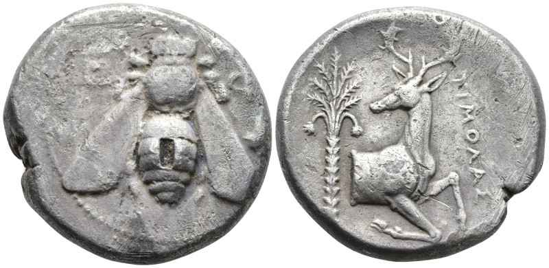 Ionia, Ephesos AR Tetradrachm. Timolas, magistrate. Circa 370-360 BC. Bee with s...