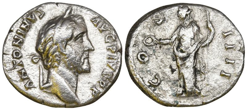 Antoninus Pius AR Denarius. Rome, AD 145-161. ANTONINVS AVG PIVS P P, laureate h...