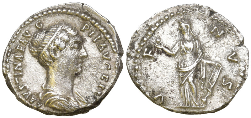 Faustina Junior AR Denarius. Rome, AD 147-150. FAVSTINAE AVG PII AVG FIL, draped...