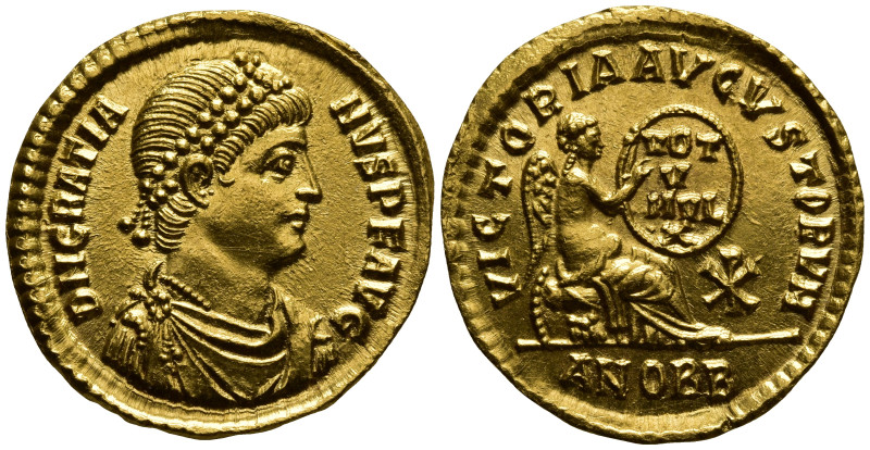 Gratian AV Solidus. Antioch, AD 367-375. DN GRATIANVS P F AVG, pearl-diademed, d...