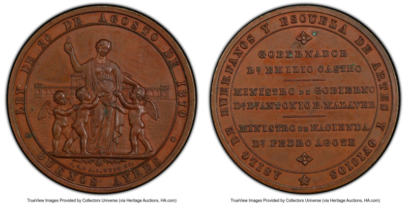 Republic bronze "Orphan Asylum and School" Medal 1870 MS63 PCGS, Art and Trade. ...