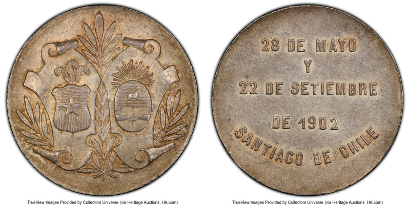 "Argentine-Chilean Treaties" silver Medal 1902 MS62 PCGS, 35mm. Ex. Coleccion Va...