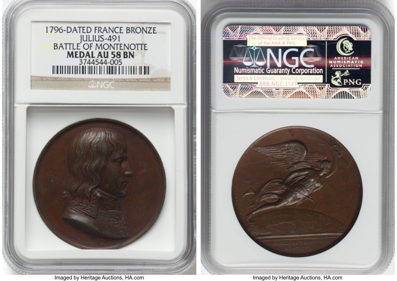 Napoleon bronze "Battle of Montenotte" Medal 1796-Dated AU58 Brown NGC, Julius-4...