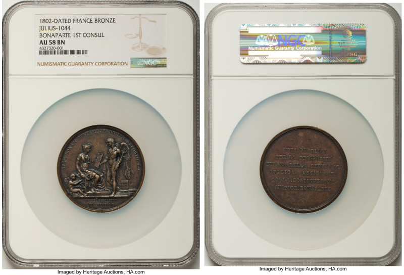 Napoleon bronze "Bonaparte First Council" Medal 1802-Dated AU58 Brown NGC, Juliu...