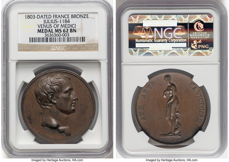 Napoleon bronze "Venus of Medici" Medal 1803-Dated MS62 NGC, Julius-1184. 40mm. ...