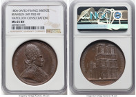 Napoleon bronze "Pope Pius VII - Napoleon Coronation" Medal 1804-Dated MS65 Brown NGC, Bramsen-349. 40mm. By Droz and Jaley. Commemorating Pope Pius V...