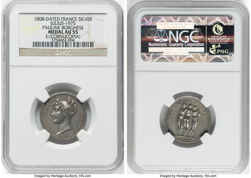 "Pauline Borghese" silver Medal 1808-Dated AU55 NGC, Julius-1975. 23mm. Edge: Co...