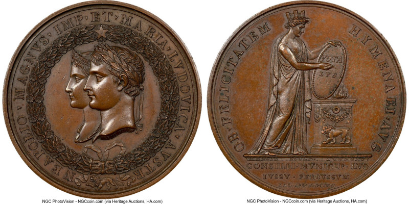 Napoleon bronze "Marriage of Napoleon & Marie-Louise" Medal 1810-Dated MS63 Brow...