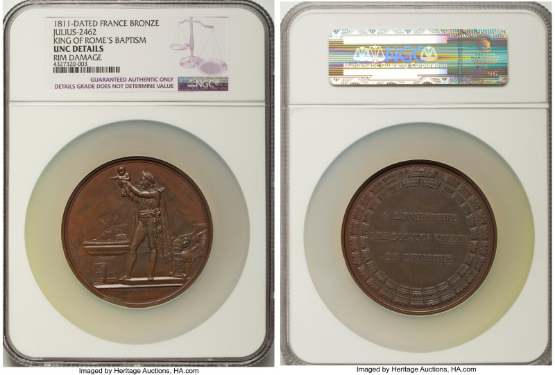 Napoleon bronze "King of Rome's Baptism" Medal 1811-Dated UNC Details (Rim Damag...