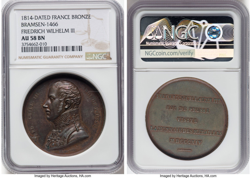 "Friedrich Wilhelm III" bronze Medal 1814-Dated AU58 Brown NGC, Bramsen-1466. 41...