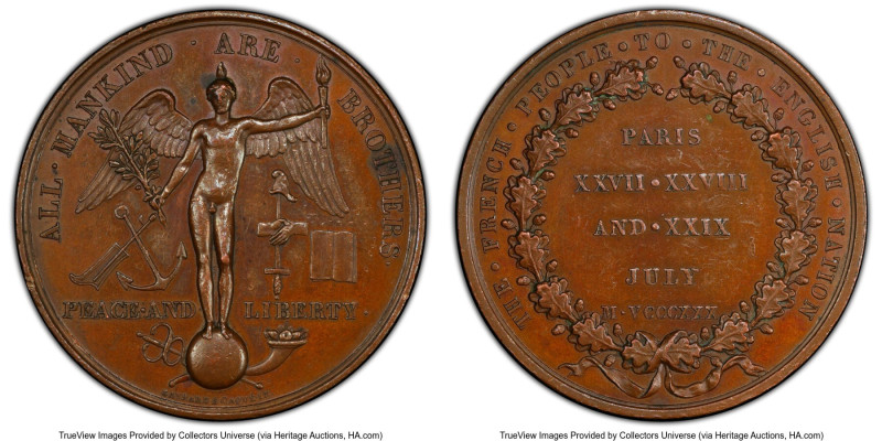 Louis Philippe bronze "All Mankind Are Brothers" Medal 1830 AU58 PCGS, Collignon...