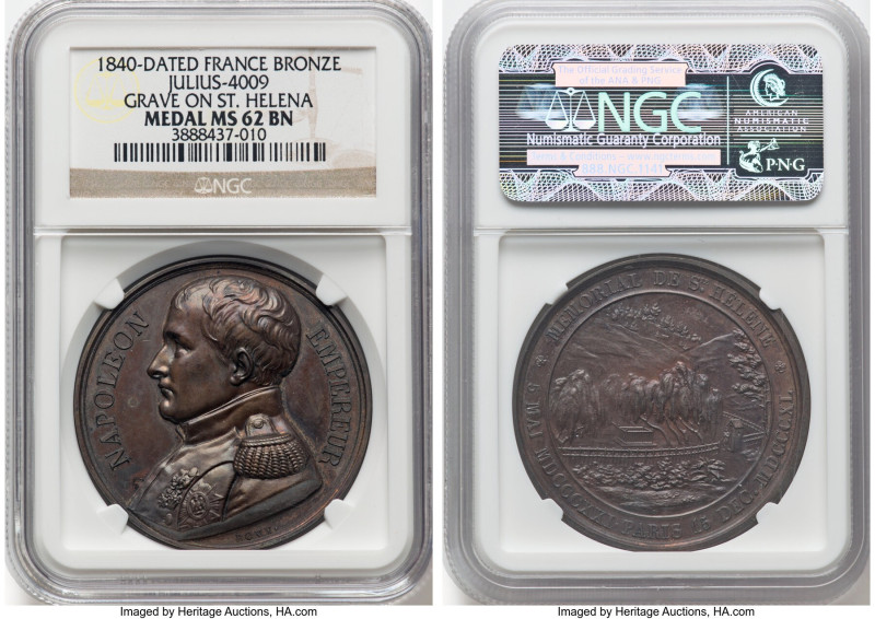 "Napoleon's Tomb at St. Helena Memorial" bronze Medal 1840-Dated MS62 Brown NGC,...