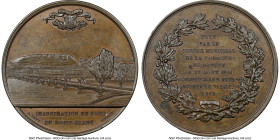 Geneva. Napoleon III bronze "Mont-Blanc Bridge" Medal 1862-Dated MS62 Brown NGC, SM-1568. 51mm. By A. Bovy and Direxit. Commemorating the inauguration...