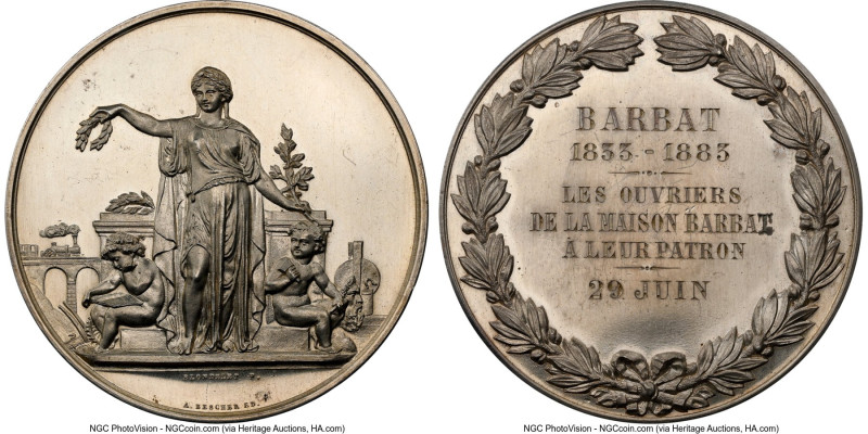 Republic silver "Maison Barbat" Medal 1883-Dated MS63 NGC, 57mm. By Bescher. Edg...