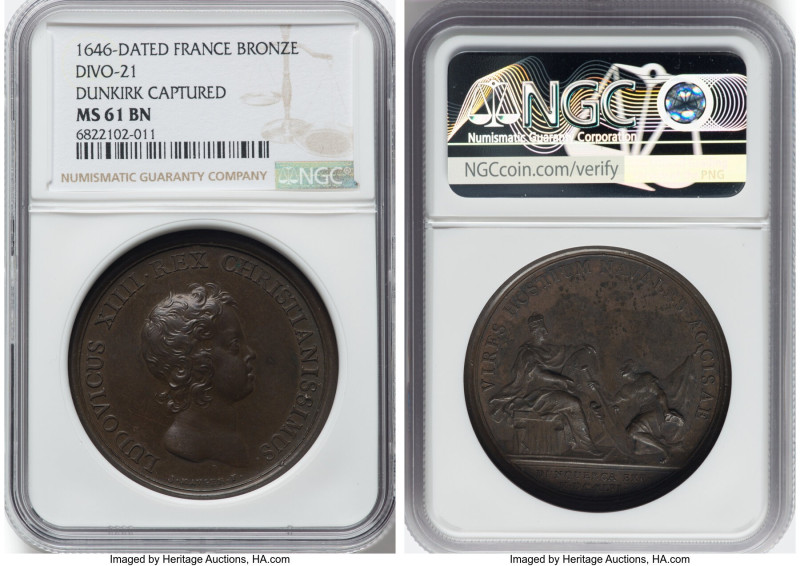 Louis XIV Pair of Certified bronze Medals NGC, 1) Louis XIV "Dunkirk Captured" M...