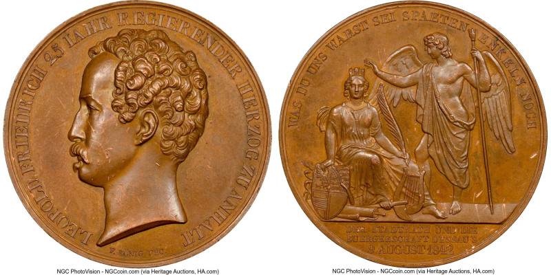 "Leopold Friedrich" bronze Medal 1842-Dated MS62 Brown NGC, 44mm. By Konig. Stun...