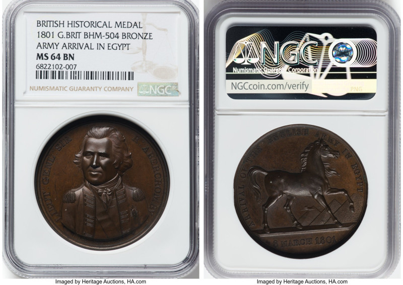 "Army Arrival in Egypt" bronze Medal 1801 MS64 Brown NGC, BHM-504. 40mm. By T. W...