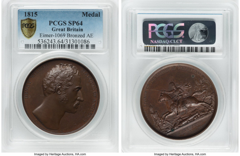 "Charge of the British at Waterloo" bronzed Medal "1815" (1820) SP64 PCGS, Eimer...