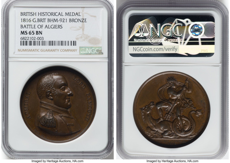 "Battle of Algiers" bronze Medal 1816 MS65 Brown NGC, BHM-921, Eimer-1085. 41mm....