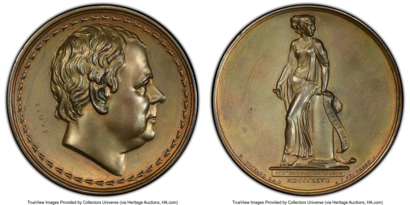 "Sir Walter Scott" Specimen Medal 1827 SP63 PCGS, BHM-1312. 62mm. By A. J. Stoth...