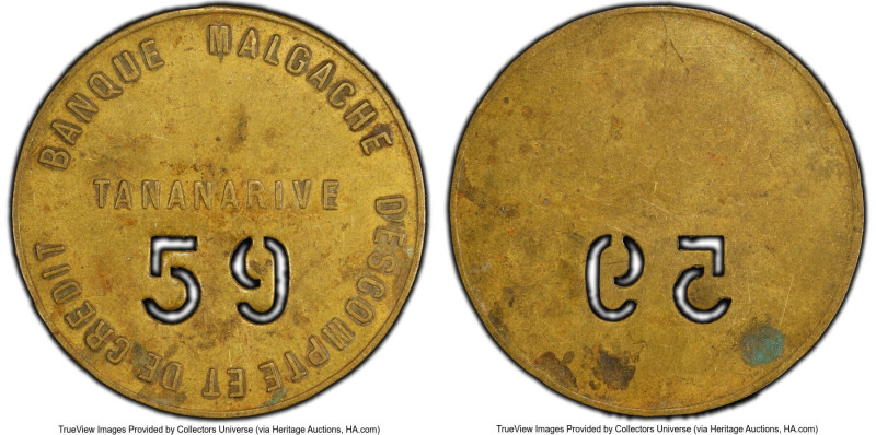 Republic brass "Banque Malgache - Tananarive" Token ND (c. 1960) AU Details (Env...