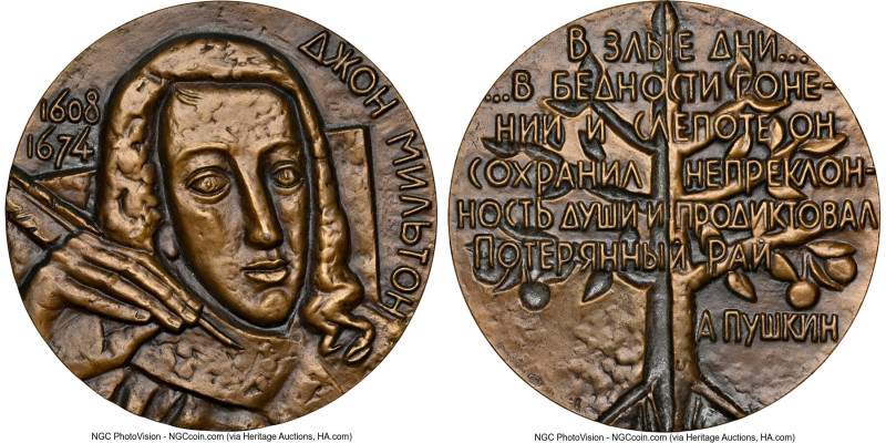 "Birth of John Milton" bronze Medal 1984-(L) MS69 Brown NGC, 60mm. By Domahobcka...