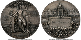 Confederation silver "Geneva International Exposition" Medal 1896 MS63 NGC, 45mm. By Meyer. Awarded to Fritz Fonjallaz. Accompanied by original case o...