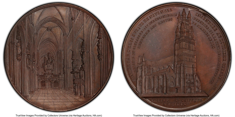 "St. Sauveur Cathedral at Bruges" bronzed copper Specimen Medal SP64 1846 PCGS, ...