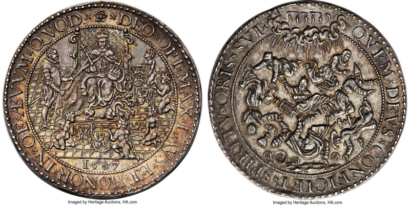 Elizabeth I (1558-1608) silver "Protestants Supported in Belgium" Medal 1587 AU5...