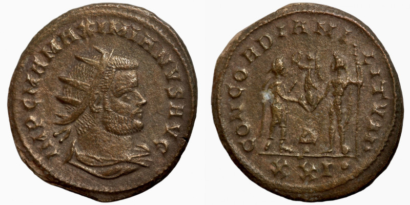 Maximianus. (285-295 AD). Æ Antoninian. Obv: IMP CMA MAXIMIANVS PF AVG. radiate ...