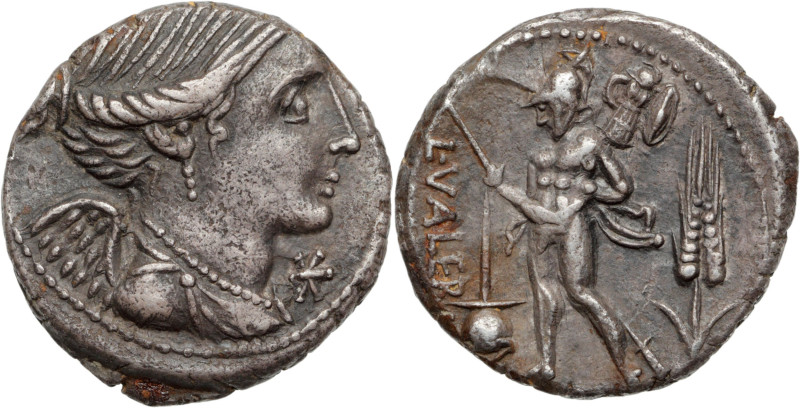 L. VALERIUS FLACCUS (108-107 av. J.-C.)
Denier AR. 3,94 g. Rome.
A/ Buste à droi...