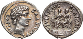 AUGUSTE (27 av. J.-C. - 14 apr. J.-C.)
Denier AR. 3,10 g. frappé à Rome en 13 av. J.-C. sous le contrôle de C. Sulpicius Platorinus, magistrat monétai...