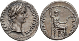 TIBÈRE (14-37)
Denier AR. 7,76g. Lyon en 14-17
A/ TI CAESAR DIVI - AVG F AVGVSTVS. Sa tête laurée à droite.
R/ PONTIF - MAXIM. Livie assise à droite t...