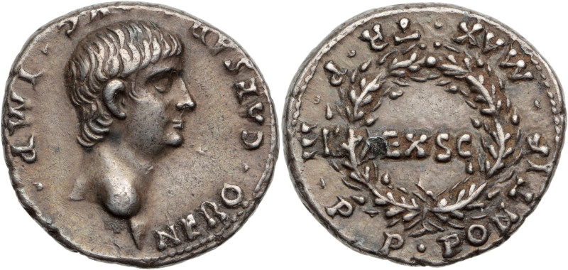 NÉRON (54-68)
Denier AR. 3,64 g. Rome en 60-61
A/ NERO CAESAR AVG IMP, sa tête...