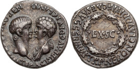 NÉRON et sa mère, AGRIPPINE LA JEUNE 
Denier d’argent 3,54 g. 
frappé à Rome.  
A/ AGRIPP AVG DIVI CLAVD NERONIS CAES MATER. Bustes affrontés de Néron...