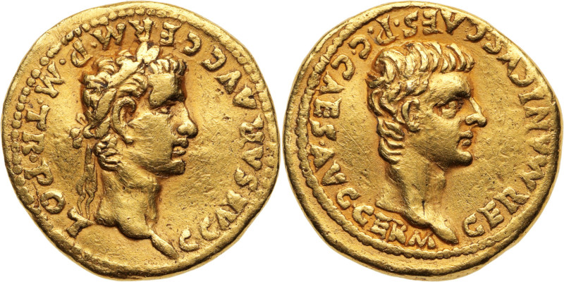 CALIGULA et son père, GERMANICUS 
Aureus 7,65 g. frappé à Rome en 37-38 
sous le...