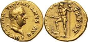 VESPASIEN (69-79)
Aureus AV.  7,35 g. Rome (69-71)
A/ IMP. CAESAR VESPASIANVS AVG. TP.P. Sa tête laurée à droite.
R/ COS.ITER.TR.POT. Neptune nu le pi...