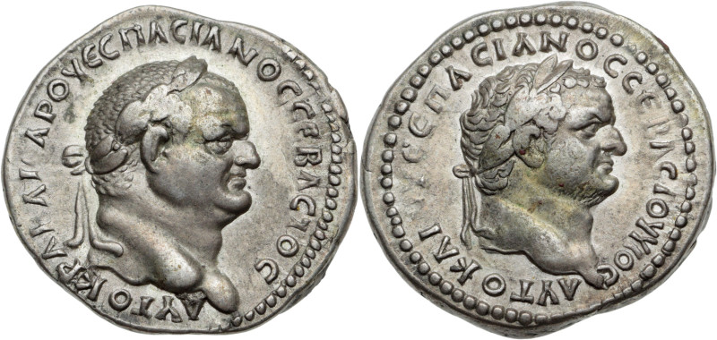 VESPASIEN (69-79)
Cappadoce. Césarée.
Didrachme AR. 6,94 g. avec Titus Caesar, a...