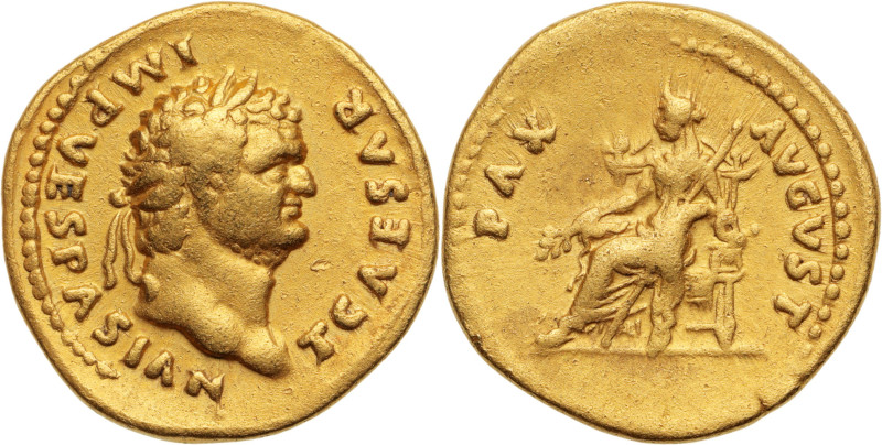 TITUS (71-79) (sous Vespasien)
Aureus 7,25 g. Rome (71-79)
A/ T.CAESAR IMP.VESPA...