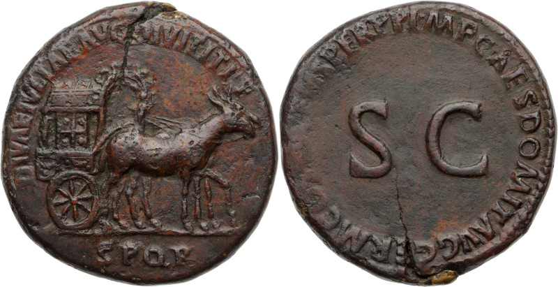 JULIA TITI, AUGUSTA (79-90/1)
Sesterce (Orichalque) 22,40 g. Rome, 90-91
A/ IMP ...