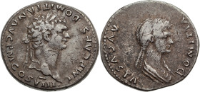 DOMITIEN (81-96) et DOMITA
(ex. épouse de Caligula et épouse de Domitien)
Cistophore AR. 10,82 g. Asie (Ephèse).
A/ IMP. CAES DOMITIAN AVG P M COS VII...