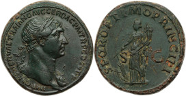 TRAJAN (98-11)
Sesterce BR. 28,17 g. Rome.
A/ IMP CAES NERVAE TRIANO AVG GER DACPMTRP COSV PP. Sa tête laurée à droite.
R/ SPQR OPTIMO PRINCIPI. La fo...