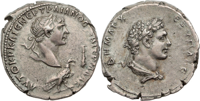 TRAJAN (98-11)
Tétradrachme AR. 15,20 g. Antioche (103-109)
A/ Tête laurée à dro...