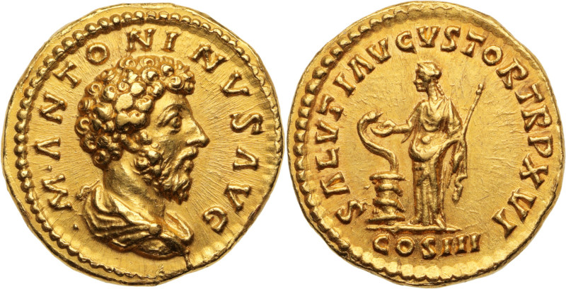 MARC AURÈLE (161-180)
Aureus 7,27 g. Rome en 162
A/ M ANTONINVS AVG. Son buste, ...